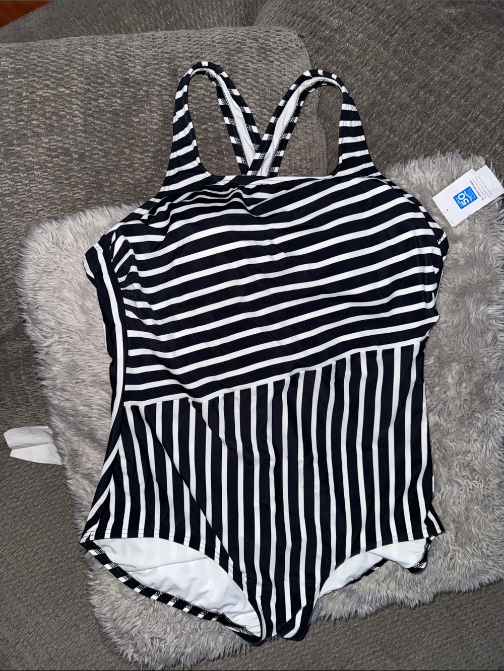 Lands' End Black & White Striped One-Piece Swimsuit